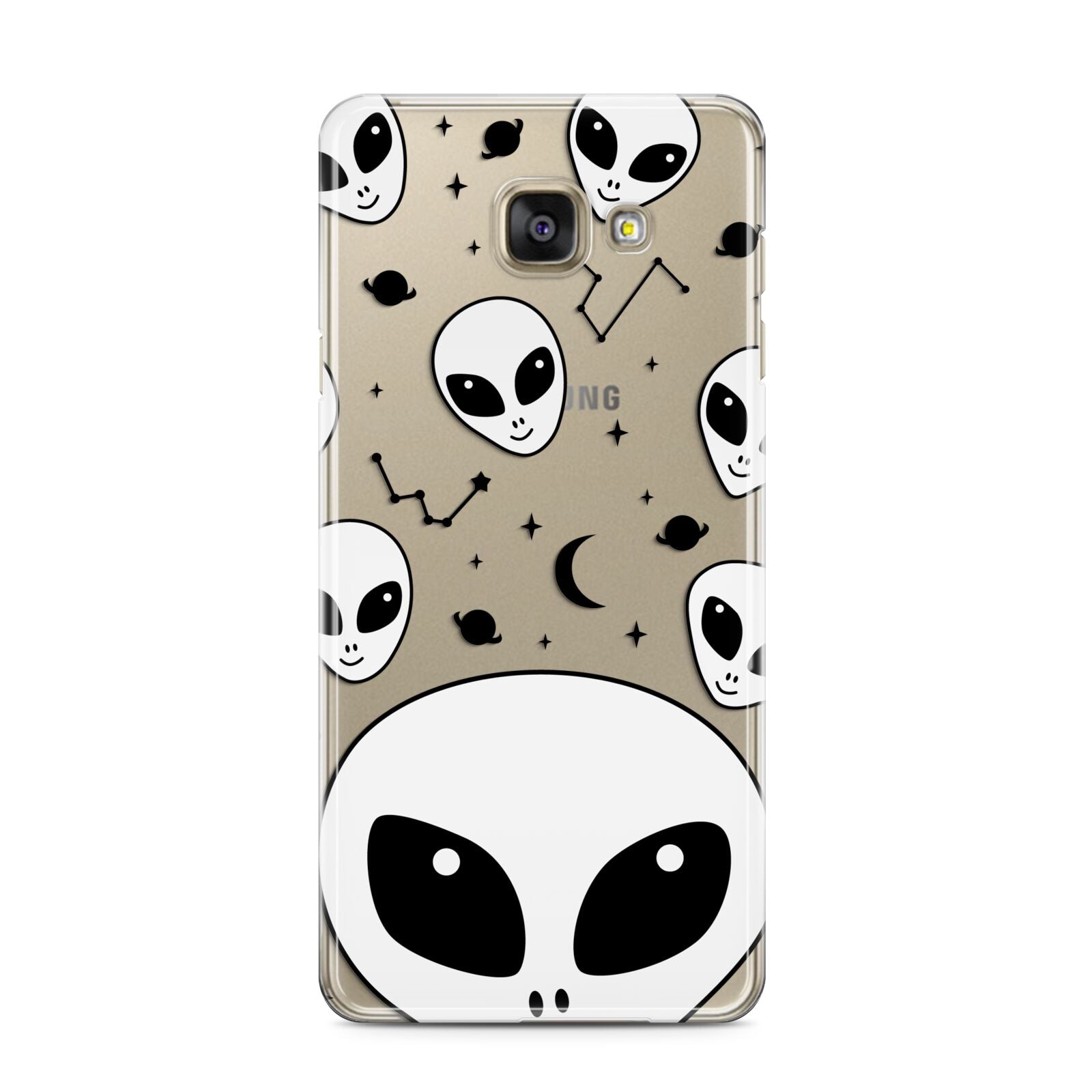 Grey Aliens Constellation Samsung Galaxy A3 2016 Case on gold phone