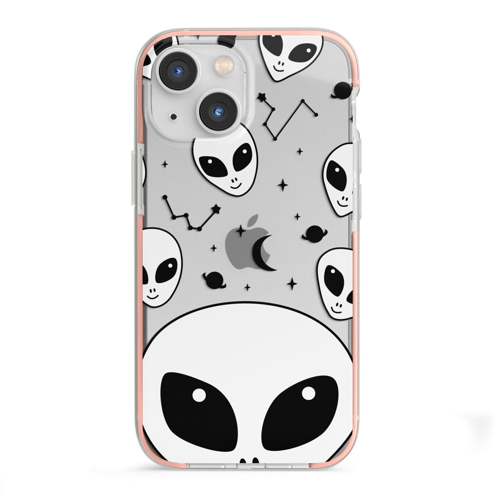 Grey Aliens Constellation iPhone 13 Mini TPU Impact Case with Pink Edges