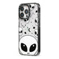 Grey Aliens Constellation iPhone 13 Pro Black Impact Case Side Angle on Silver phone
