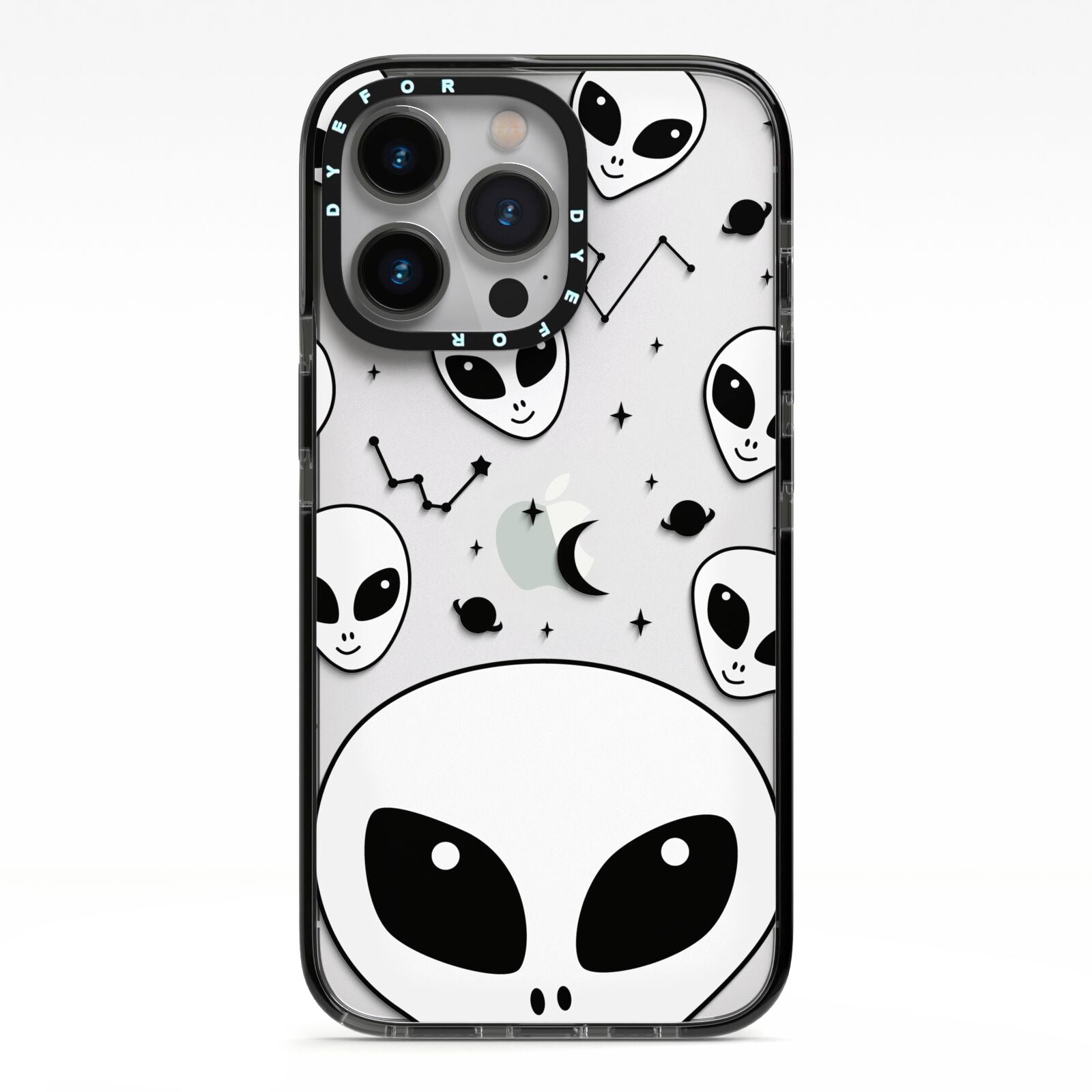 Grey Aliens Constellation iPhone 13 Pro Black Impact Case on Silver phone
