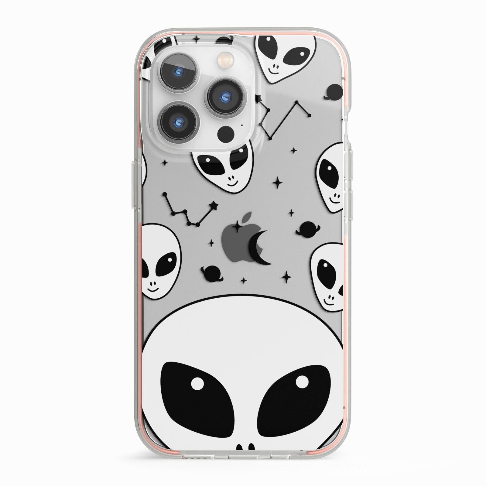 Grey Aliens Constellation iPhone 13 Pro TPU Impact Case with Pink Edges