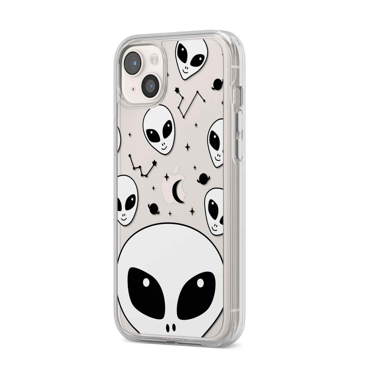 Grey Aliens Constellation iPhone 14 Plus Clear Tough Case Starlight Angled Image