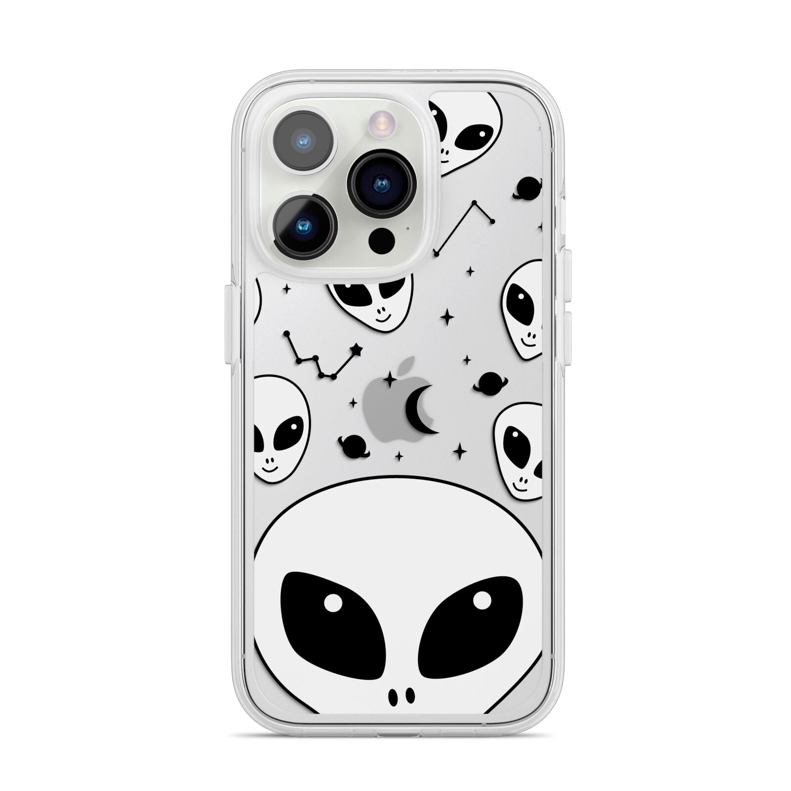 Grey Aliens Constellation iPhone 14 Pro Clear Tough Case Silver