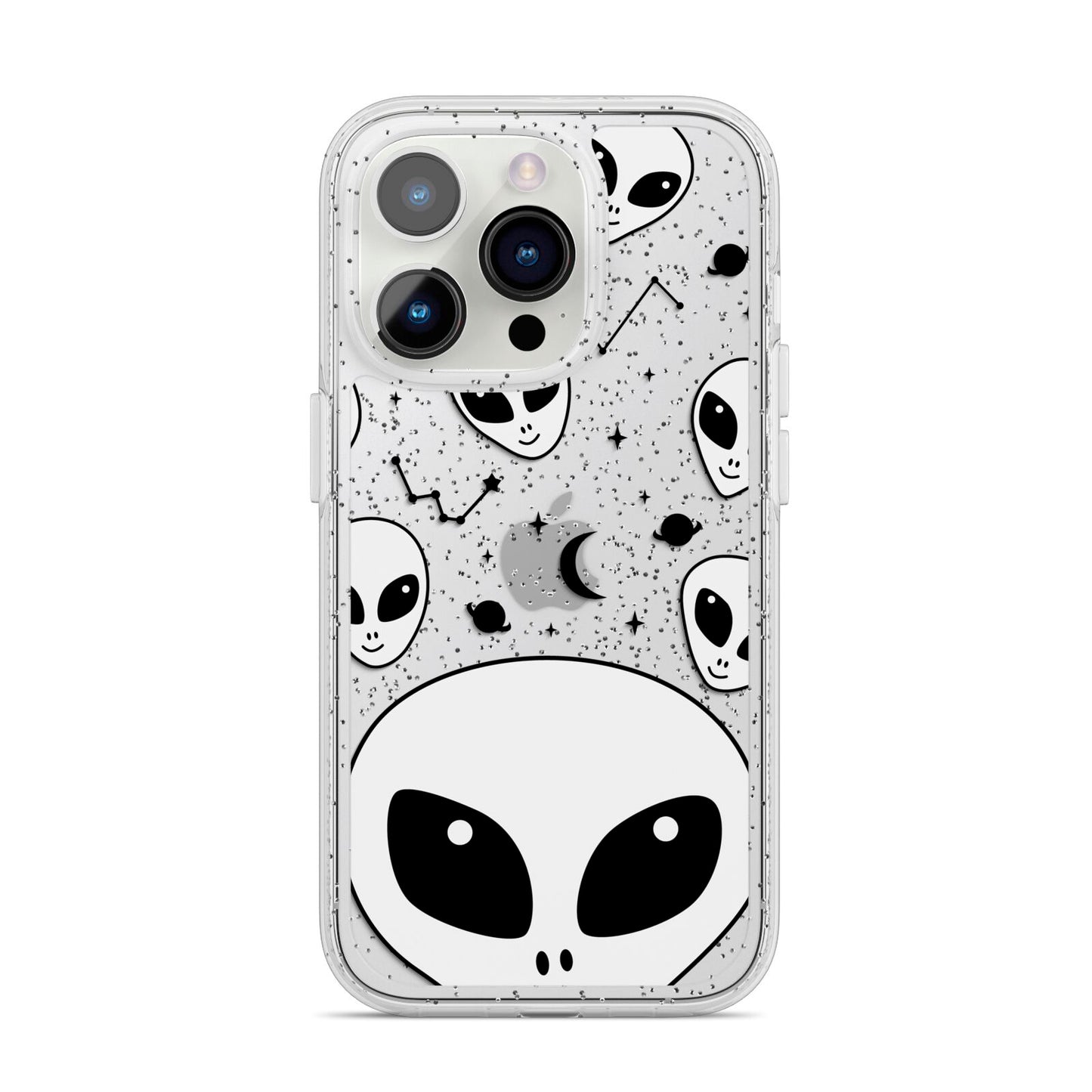 Grey Aliens Constellation iPhone 14 Pro Glitter Tough Case Silver