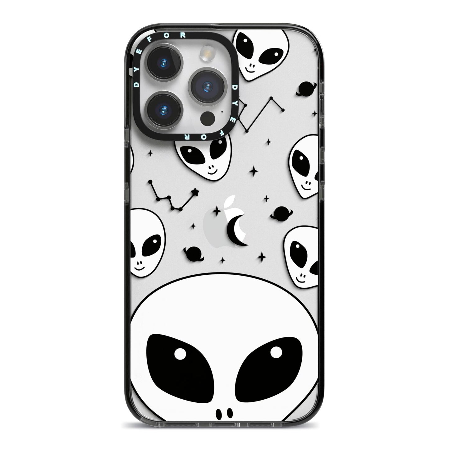Grey Aliens Constellation iPhone 14 Pro Max Black Impact Case on Silver phone