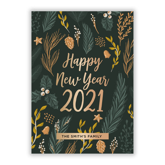 Grey Copper Family Name New Year s A5 Flat Greetings Card