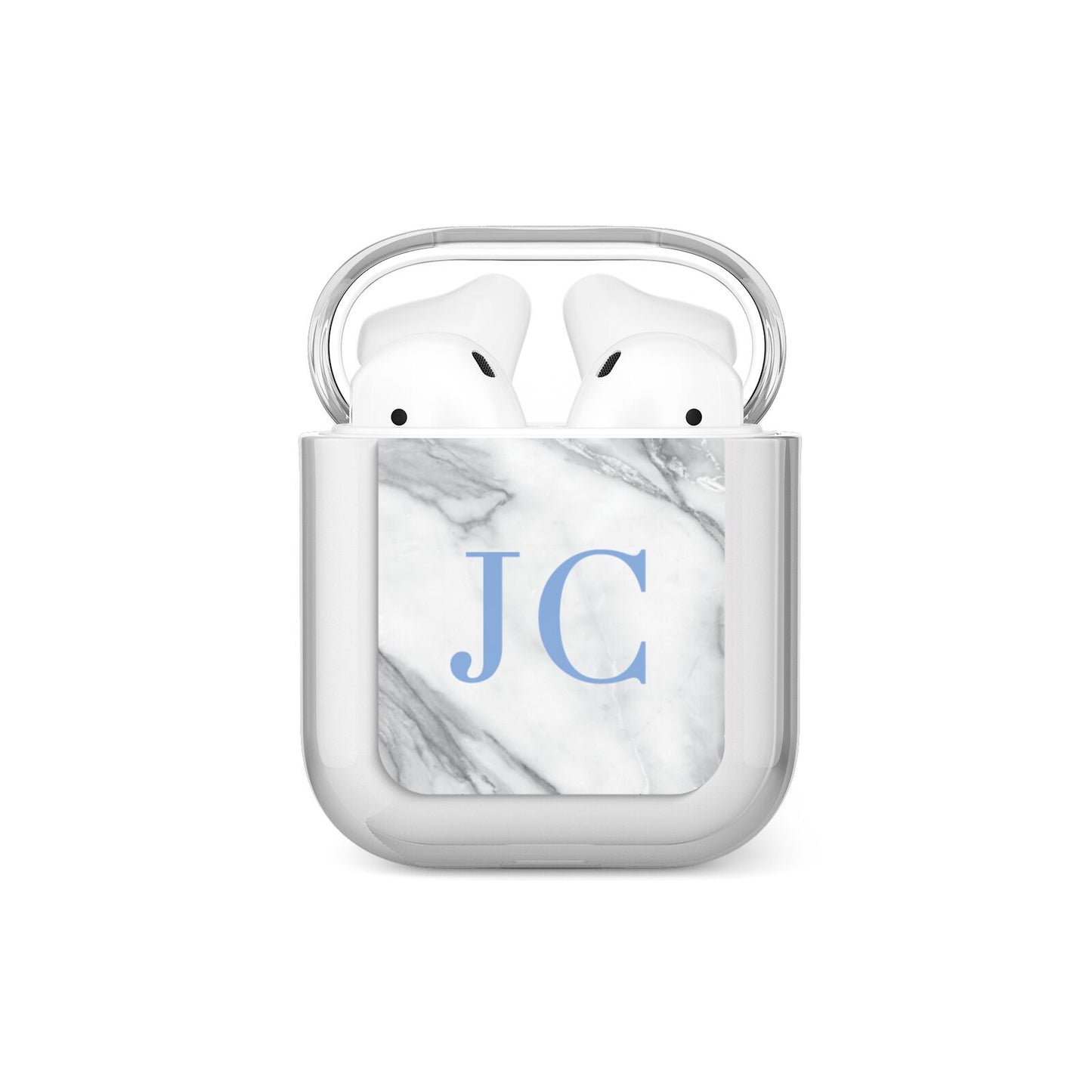Grey Marble Blue Initials AirPods Case