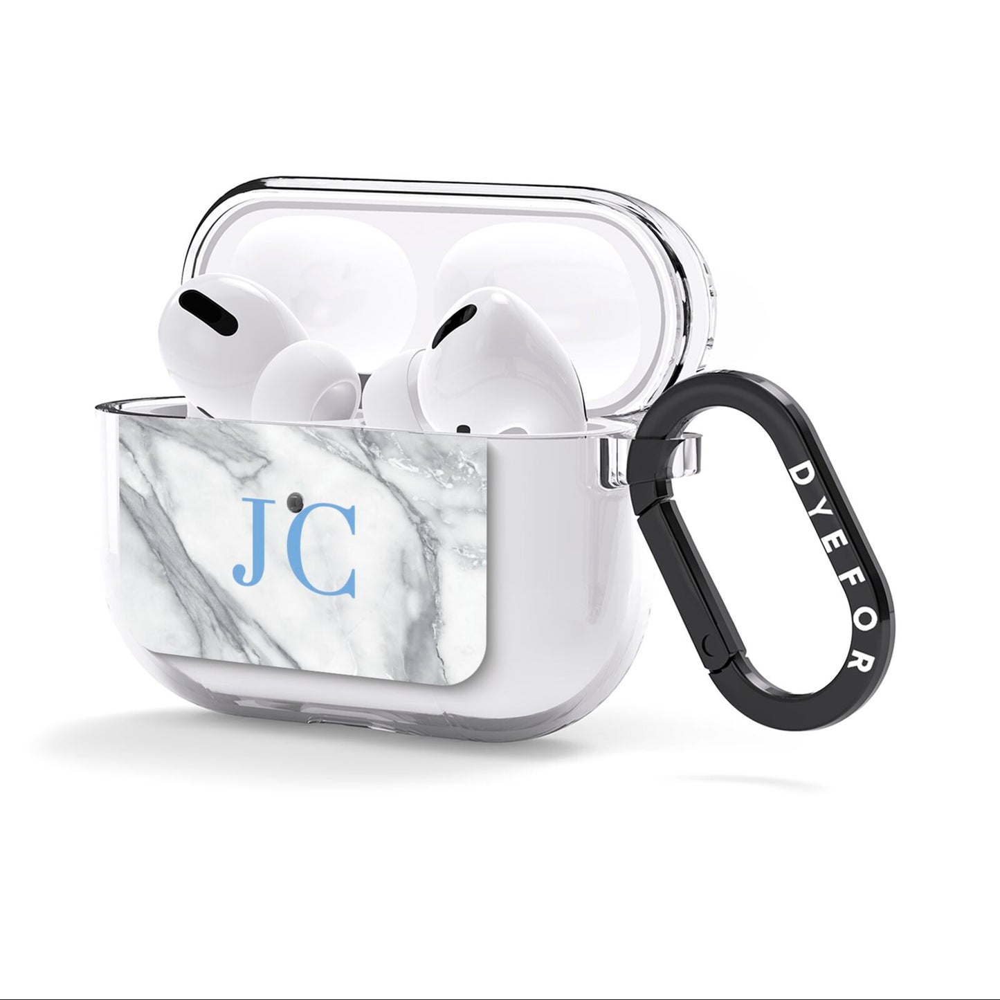 Grey Marble Blue Initials AirPods Clear Case 3rd Gen Side Image