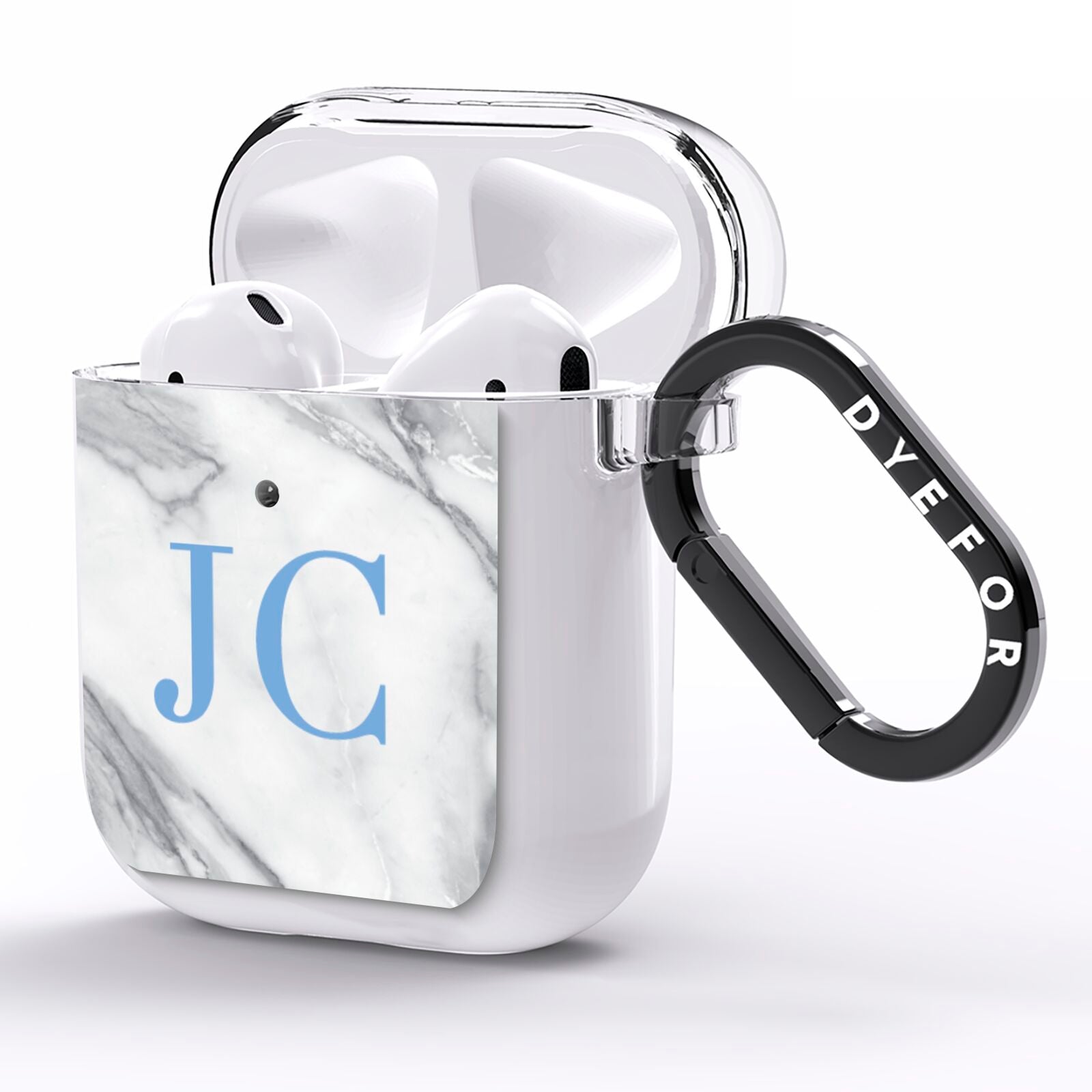 Grey Marble Blue Initials AirPods Clear Case Side Image