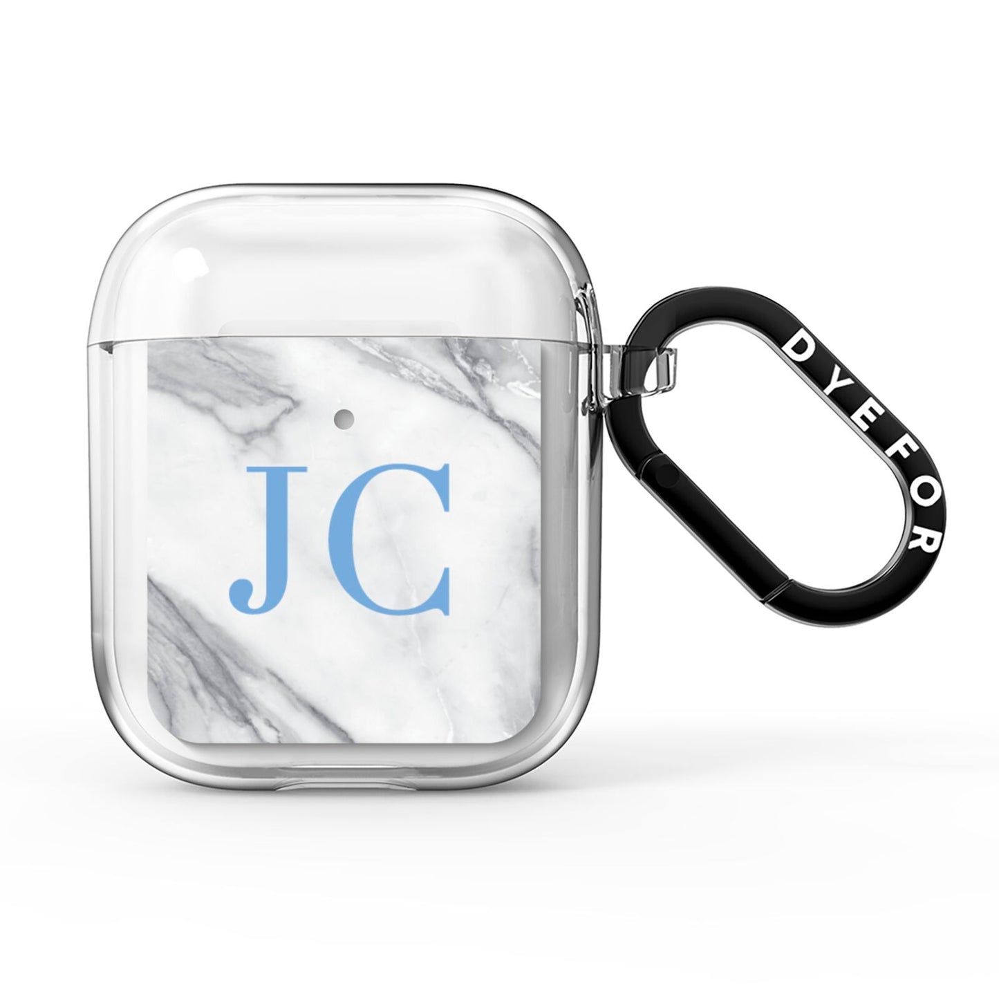 Grey Marble Blue Initials AirPods Clear Case