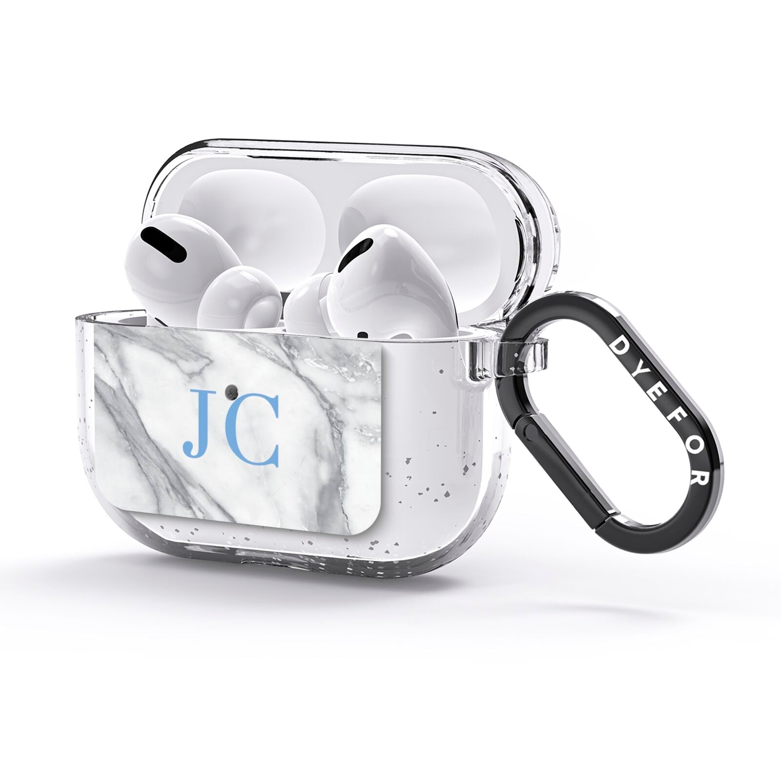 Grey Marble Blue Initials AirPods Glitter Case 3rd Gen Side Image