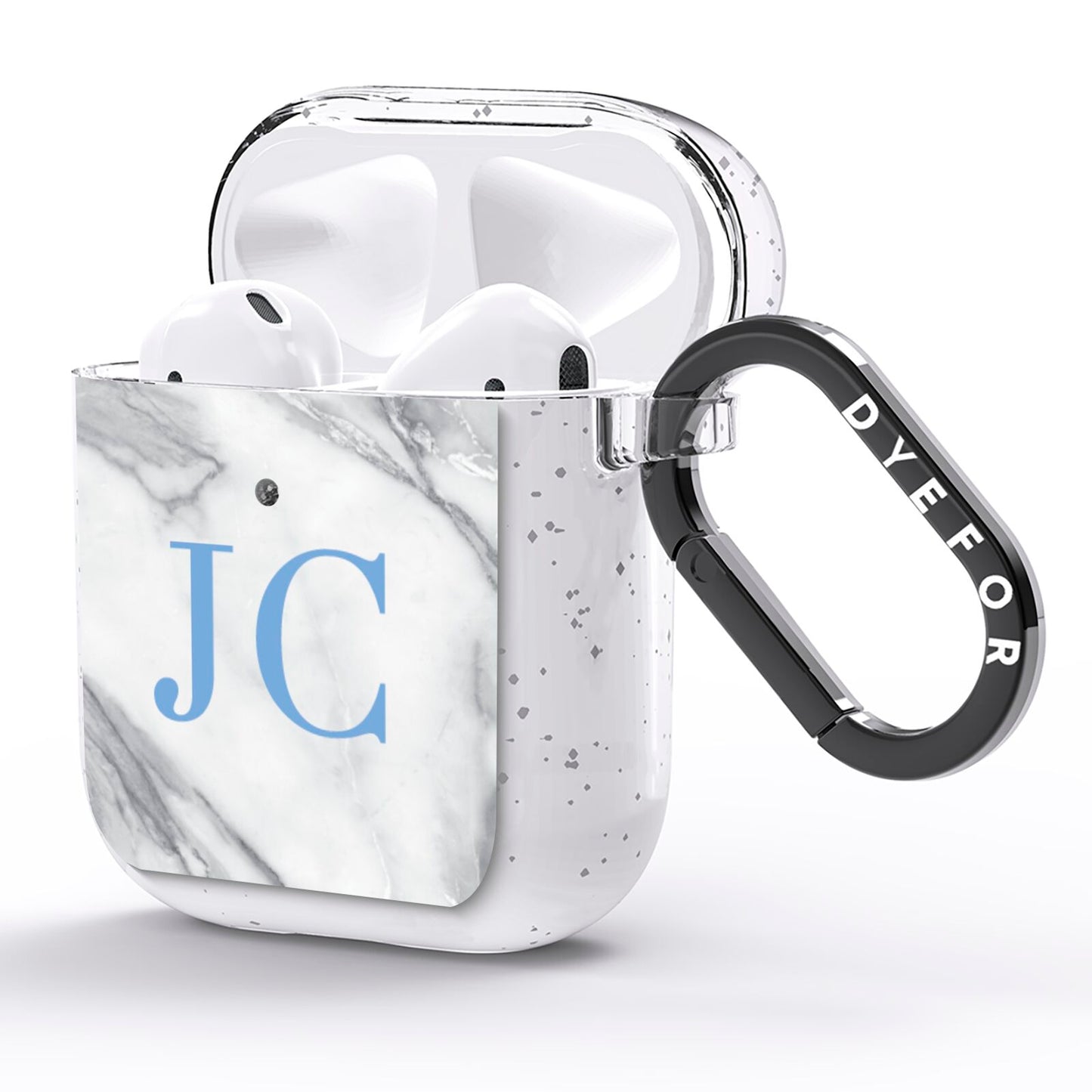 Grey Marble Blue Initials AirPods Glitter Case Side Image