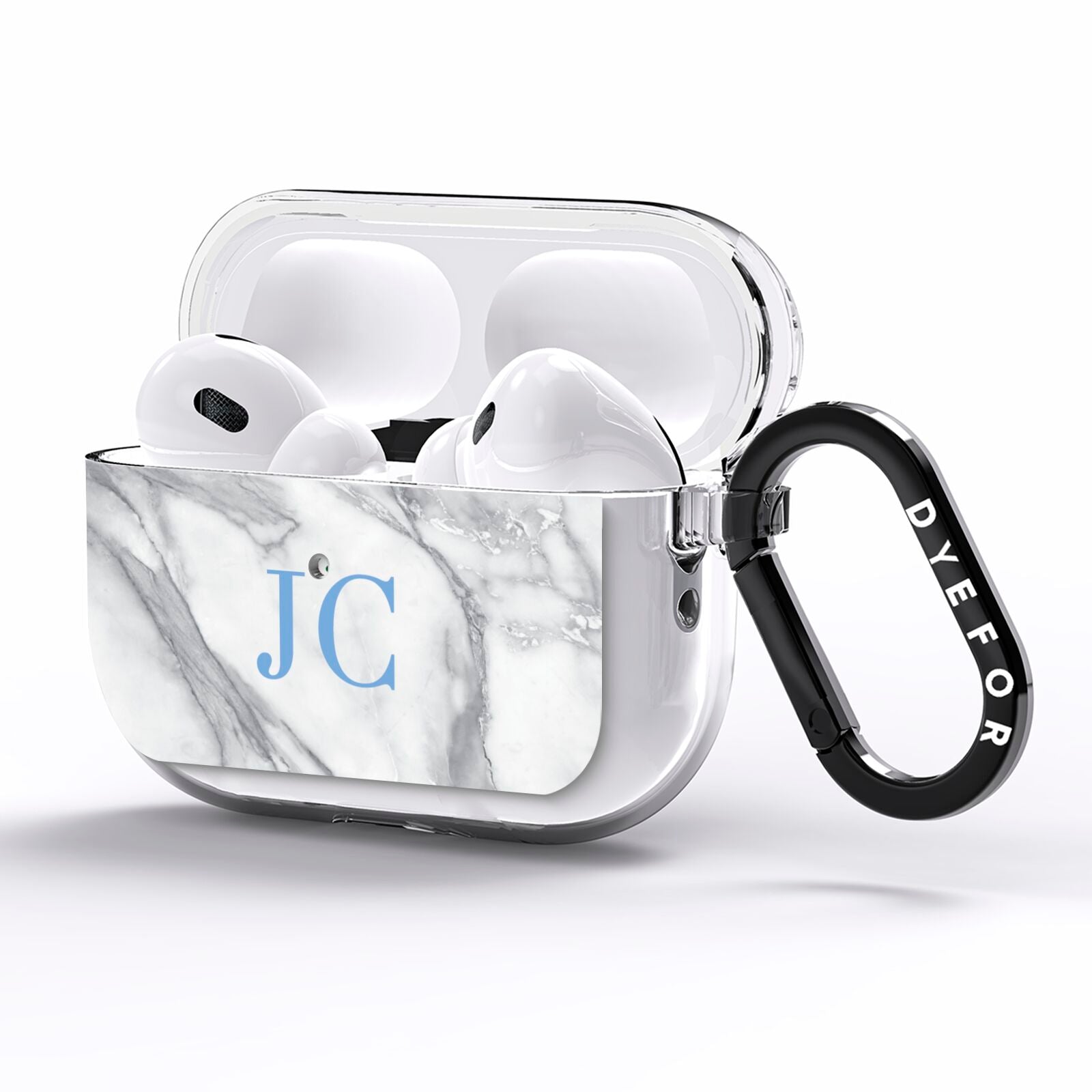 Grey Marble Blue Initials AirPods Pro Clear Case Side Image