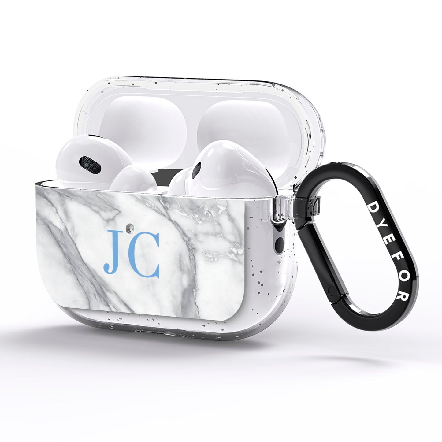 Grey Marble Blue Initials AirPods Pro Glitter Case Side Image
