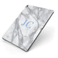 Grey Marble Blue Initials Apple iPad Case on Grey iPad Side View