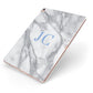 Grey Marble Blue Initials Apple iPad Case on Rose Gold iPad Side View