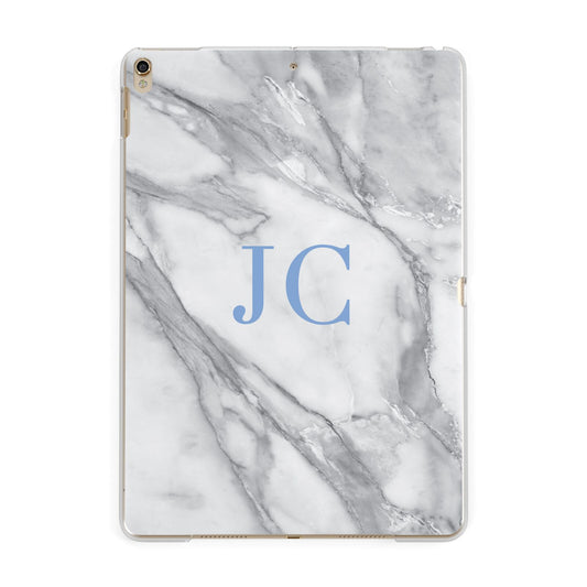 Grey Marble Blue Initials Apple iPad Gold Case