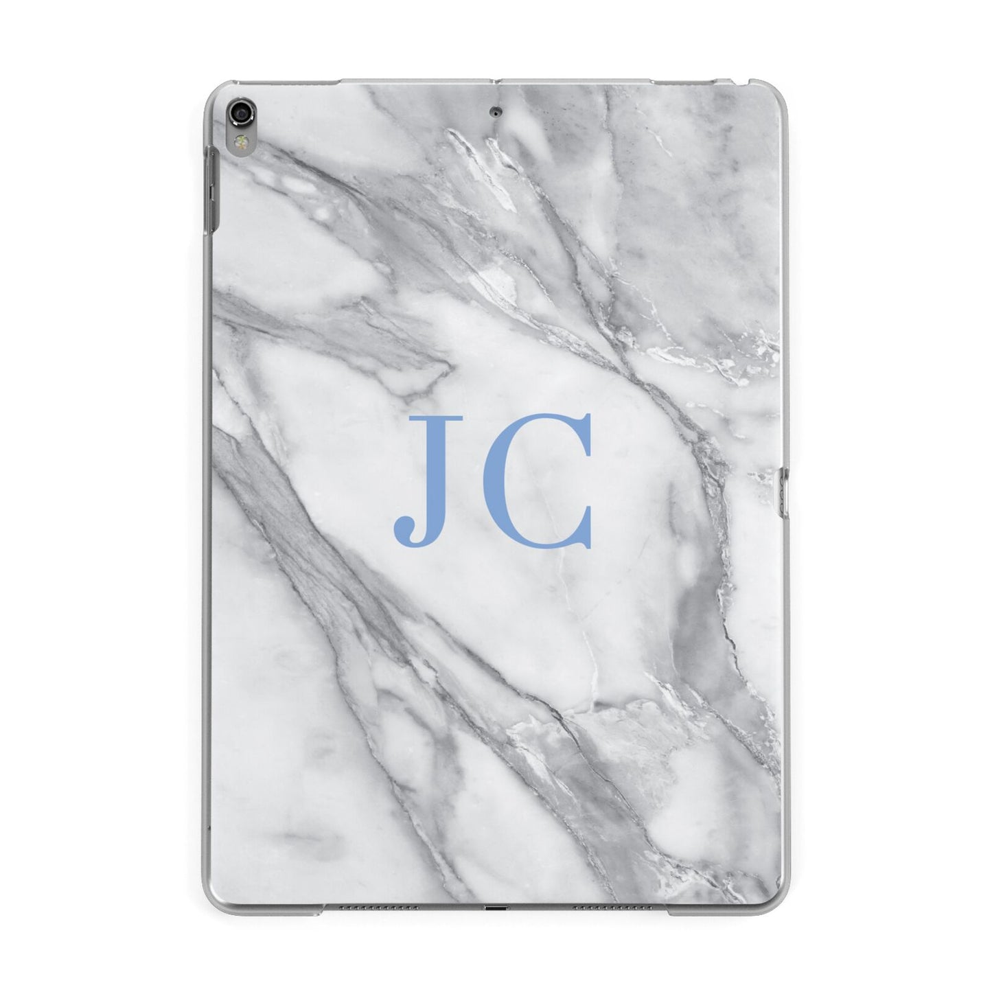 Grey Marble Blue Initials Apple iPad Grey Case