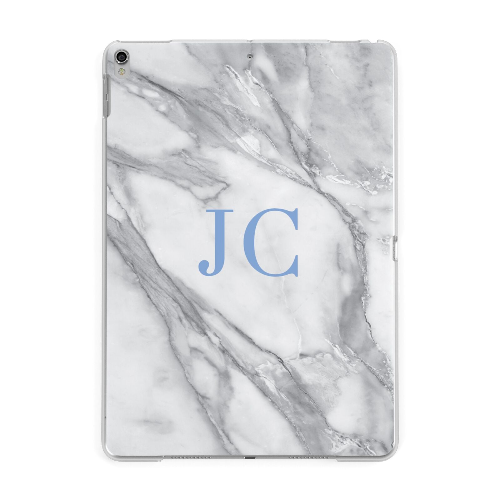 Grey Marble Blue Initials Apple iPad Silver Case