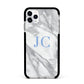Grey Marble Blue Initials Apple iPhone 11 Pro Max in Silver with Black Impact Case