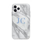Grey Marble Blue Initials Apple iPhone 11 Pro Max in Silver with Bumper Case