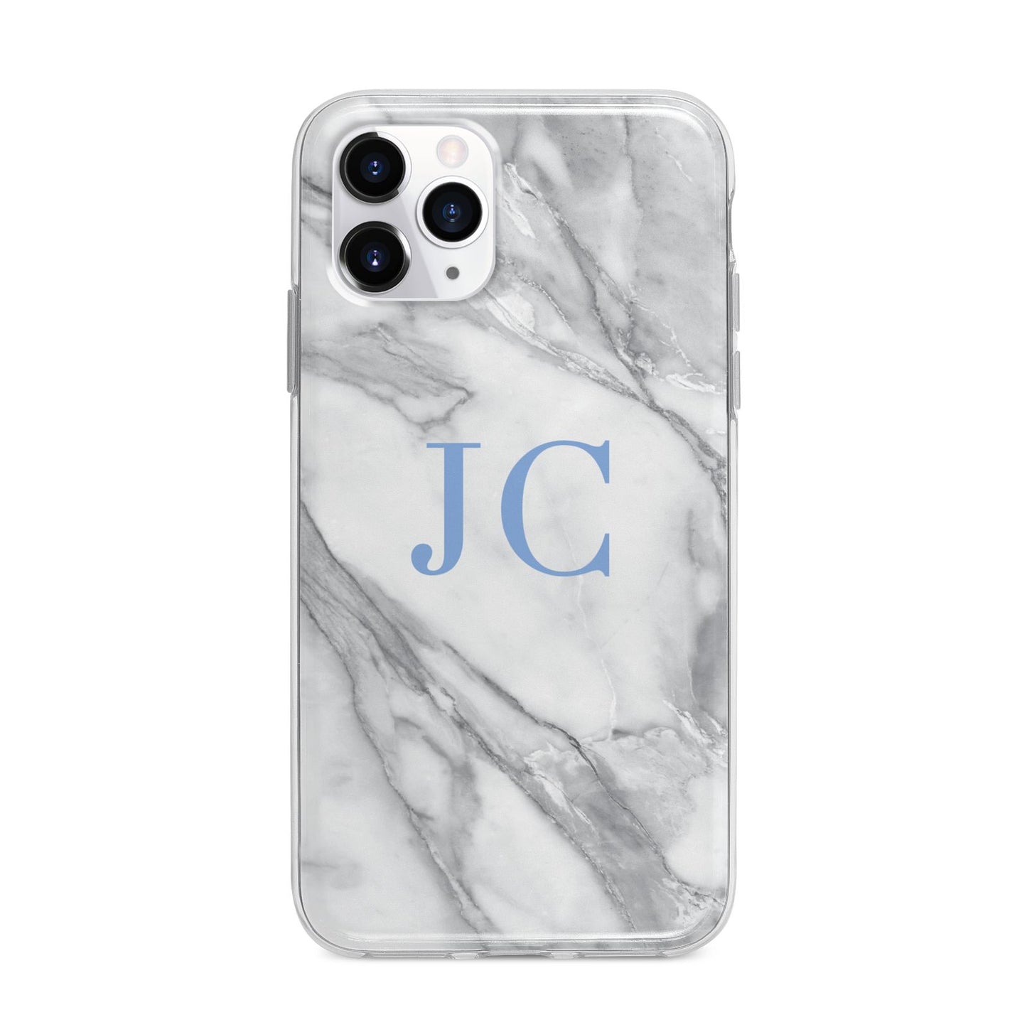 Grey Marble Blue Initials Apple iPhone 11 Pro Max in Silver with Bumper Case