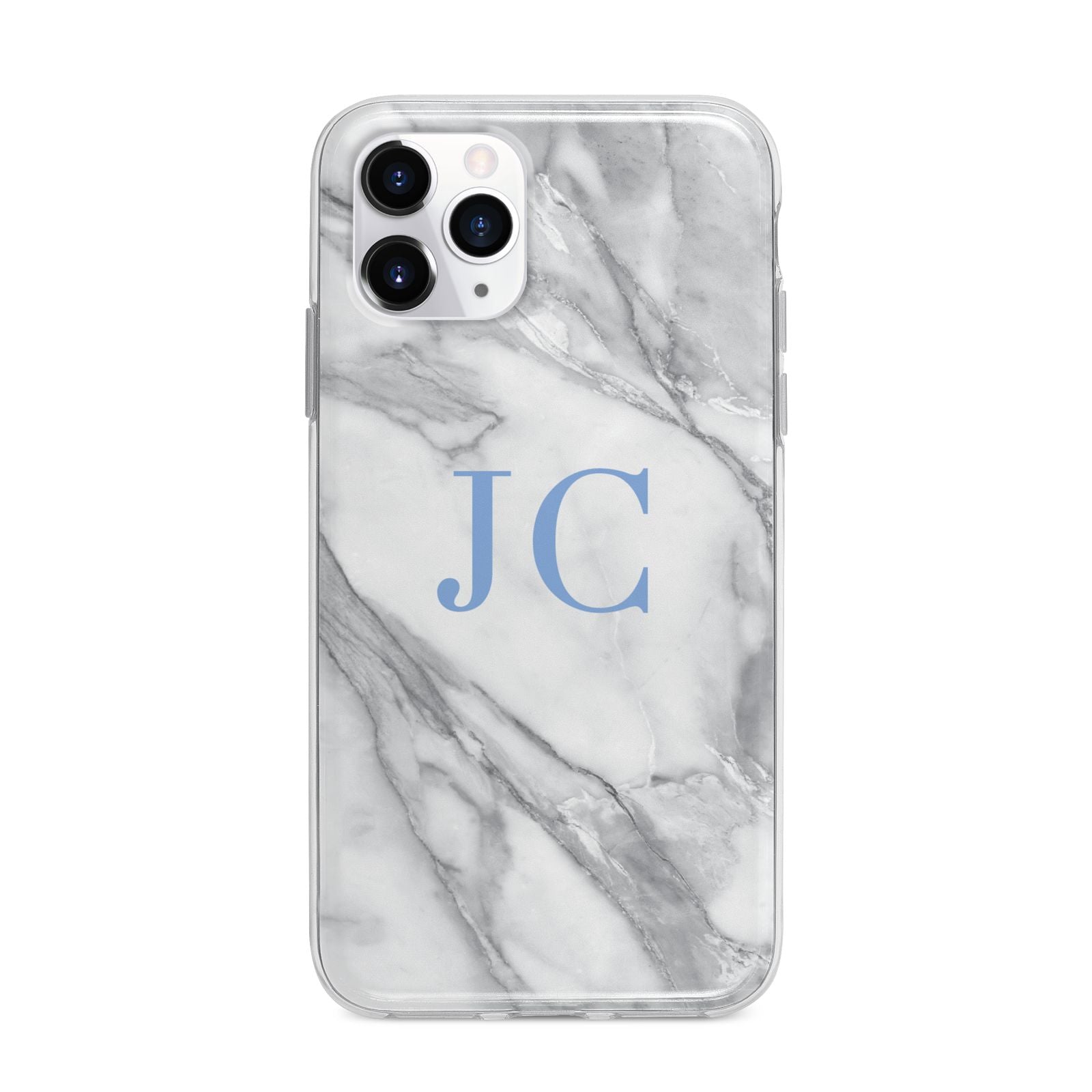 Grey Marble Blue Initials Apple iPhone 11 Pro in Silver with Bumper Case