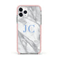 Grey Marble Blue Initials Apple iPhone 11 Pro in Silver with Pink Impact Case