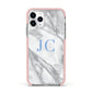 Grey Marble Blue Initials Apple iPhone 11 Pro in Silver with Pink Impact Case