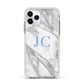 Grey Marble Blue Initials Apple iPhone 11 Pro in Silver with White Impact Case