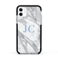 Grey Marble Blue Initials Apple iPhone 11 in White with Black Impact Case