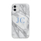 Grey Marble Blue Initials Apple iPhone 11 in White with Bumper Case