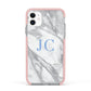Grey Marble Blue Initials Apple iPhone 11 in White with Pink Impact Case
