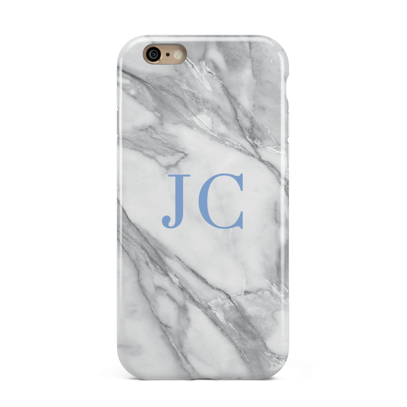 Grey Marble Blue Initials Apple iPhone 6 3D Tough Case