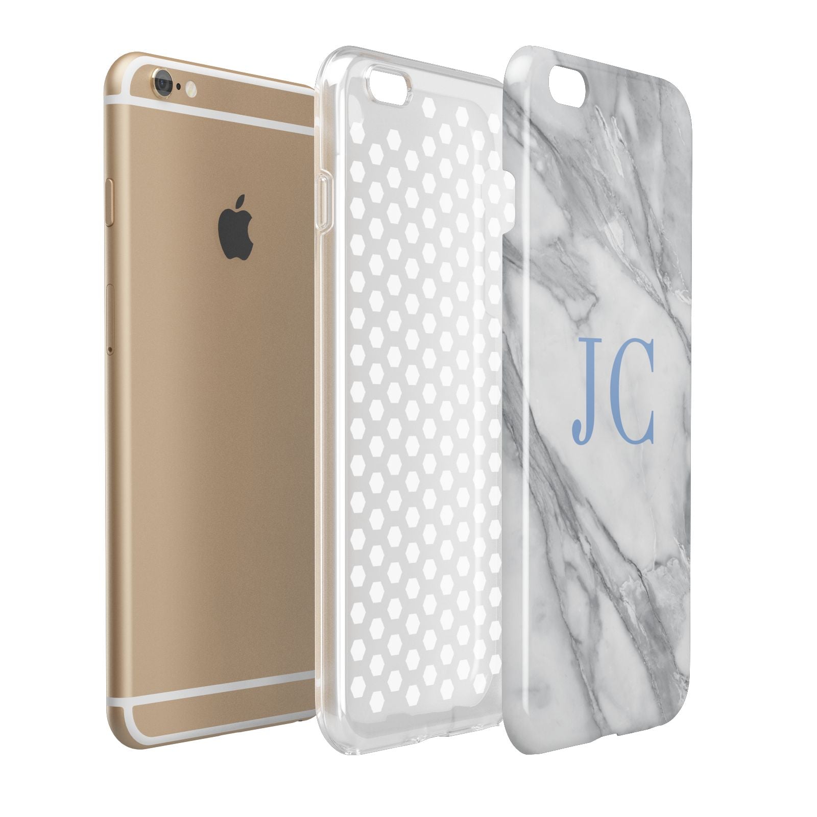 Grey Marble Blue Initials Apple iPhone 6 Plus 3D Tough Case