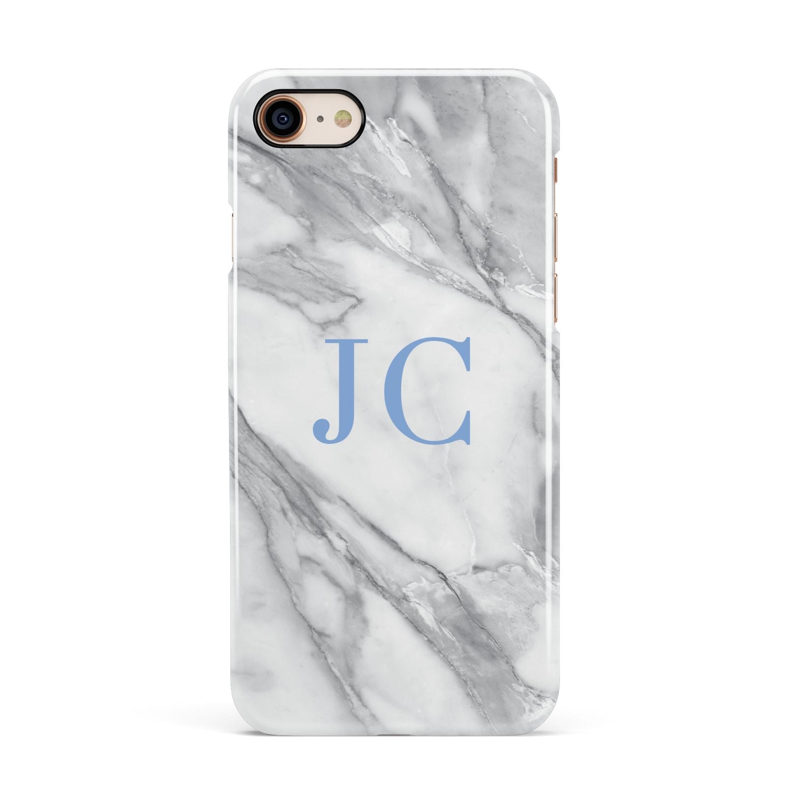Grey Marble Blue Initials Apple iPhone 7 8 3D Snap Case