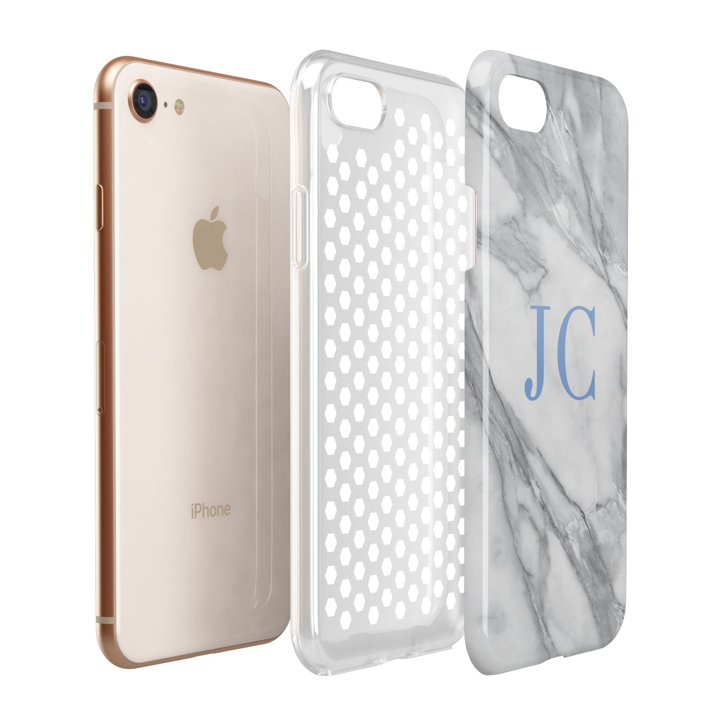 Grey Marble Blue Initials Apple iPhone 7 8 3D Tough Case Expanded View