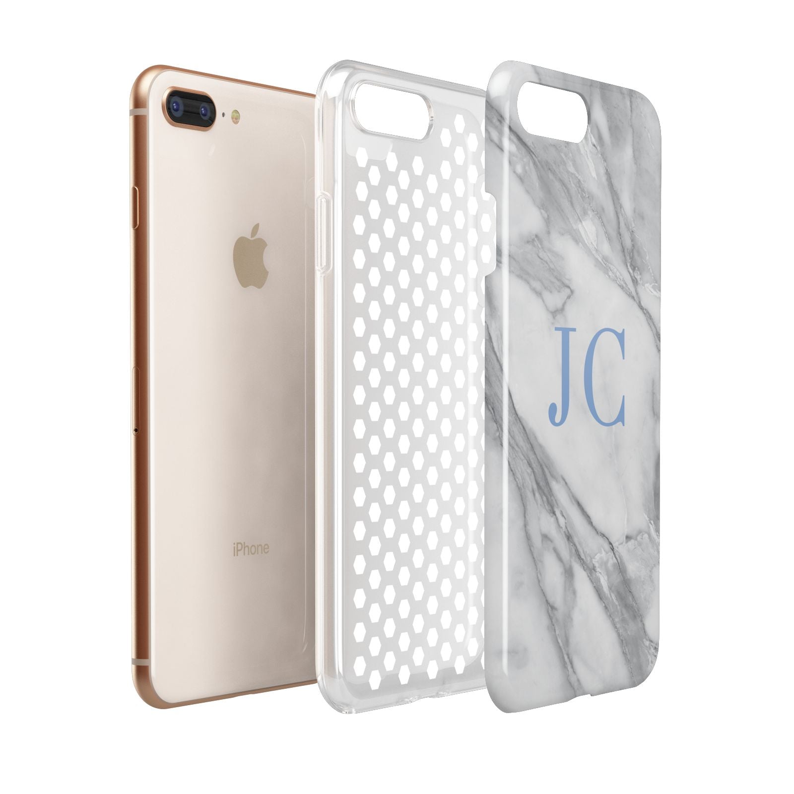 Grey Marble Blue Initials Apple iPhone 7 8 Plus 3D Tough Case Expanded View