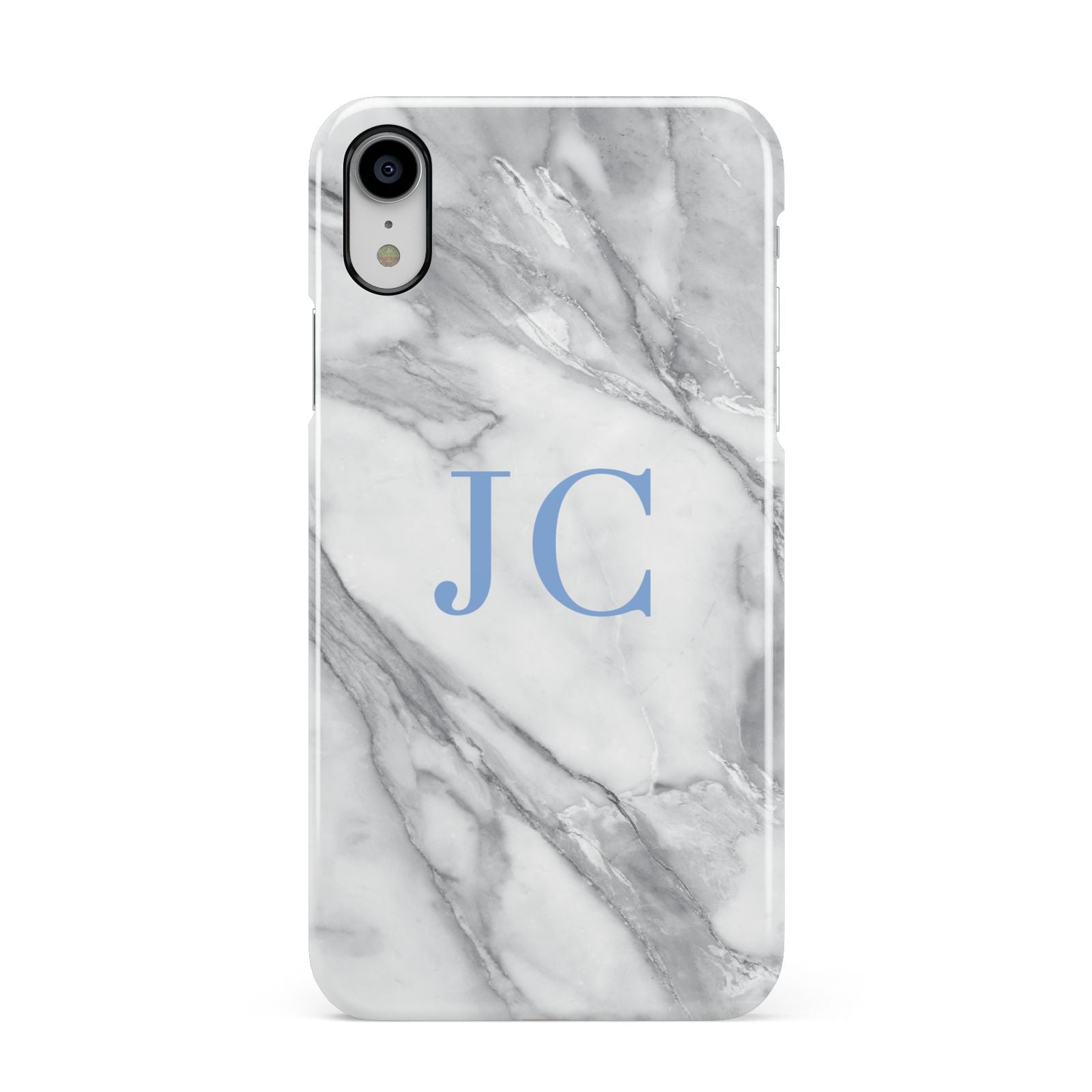 Grey Marble Blue Initials Apple iPhone XR White 3D Snap Case