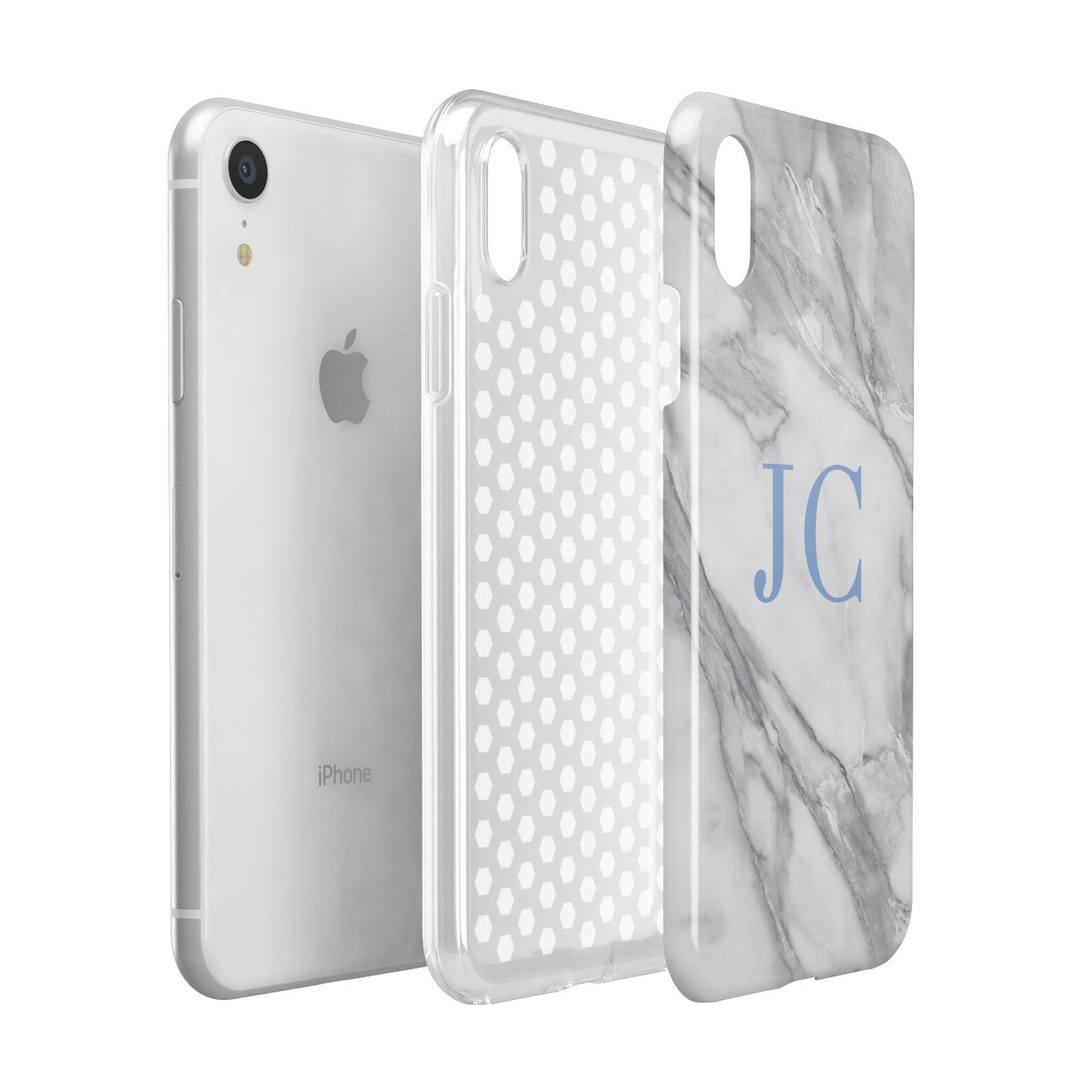 Grey Marble Blue Initials Apple iPhone XR White 3D Tough Case Expanded view