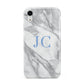 Grey Marble Blue Initials Apple iPhone XR White 3D Tough Case