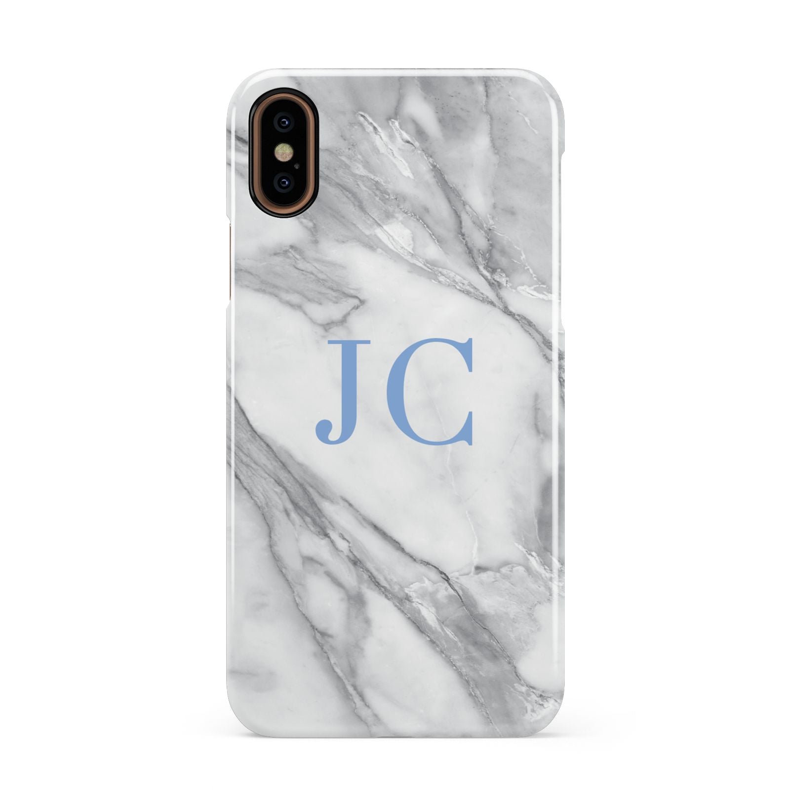Grey Marble Blue Initials Apple iPhone XS 3D Snap Case
