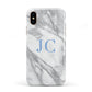 Grey Marble Blue Initials Apple iPhone XS 3D Tough