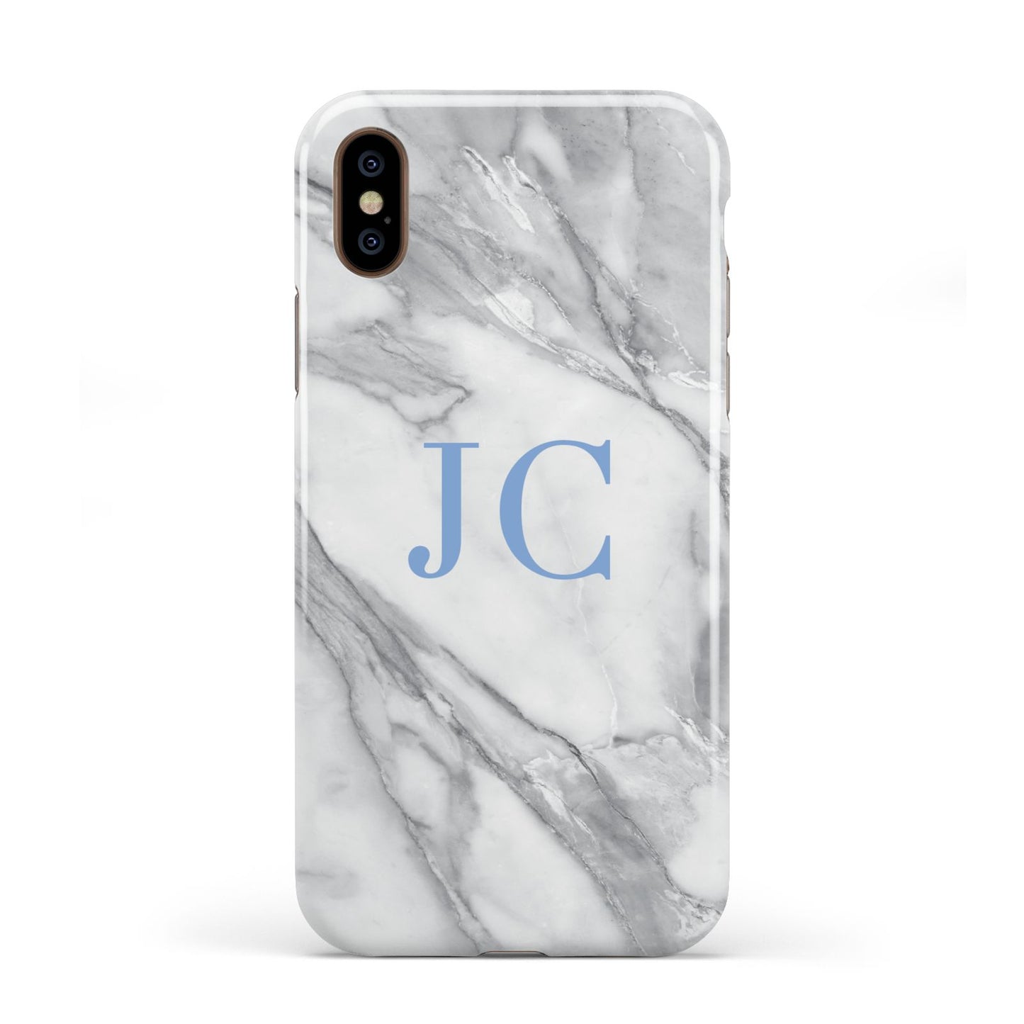 Grey Marble Blue Initials Apple iPhone XS 3D Tough