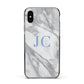 Grey Marble Blue Initials Apple iPhone Xs Impact Case Black Edge on Black Phone