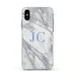 Grey Marble Blue Initials Apple iPhone Xs Impact Case White Edge on Black Phone