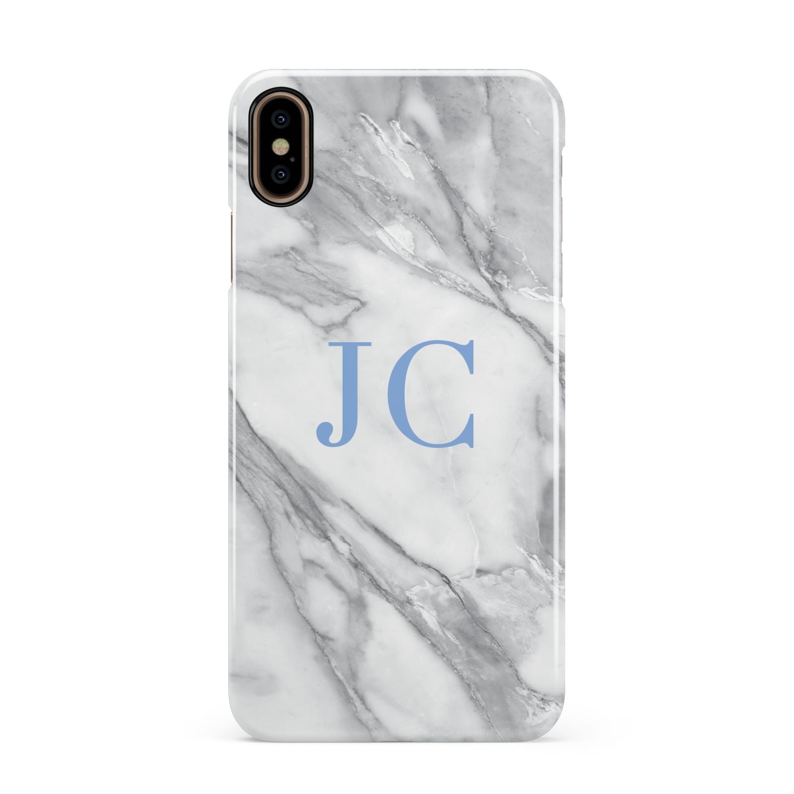 Grey Marble Blue Initials Apple iPhone Xs Max 3D Snap Case