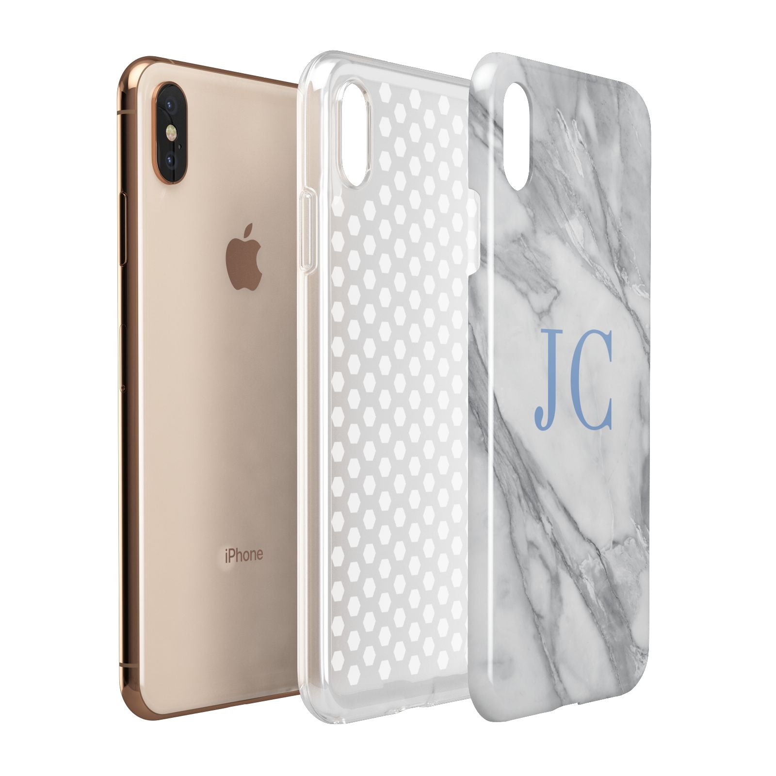 Grey Marble Blue Initials Apple iPhone Xs Max 3D Tough Case Expanded View