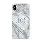 Grey Marble Blue Initials Apple iPhone Xs Max 3D Tough Case