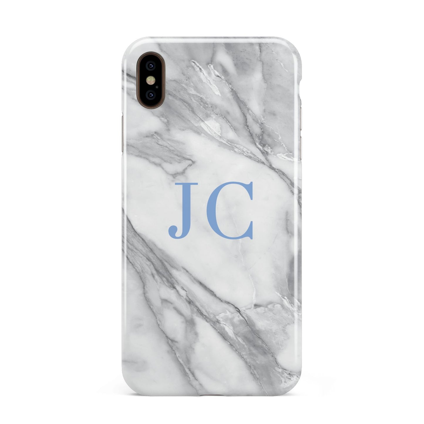 Grey Marble Blue Initials Apple iPhone Xs Max 3D Tough Case